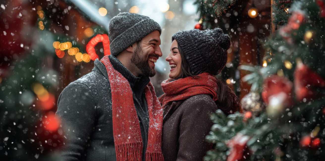 Paar auf Weihnachtsmarkt